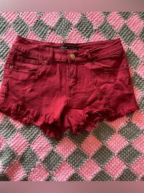 Angel Kiss Red Distressed Denim Cutoff Shorts